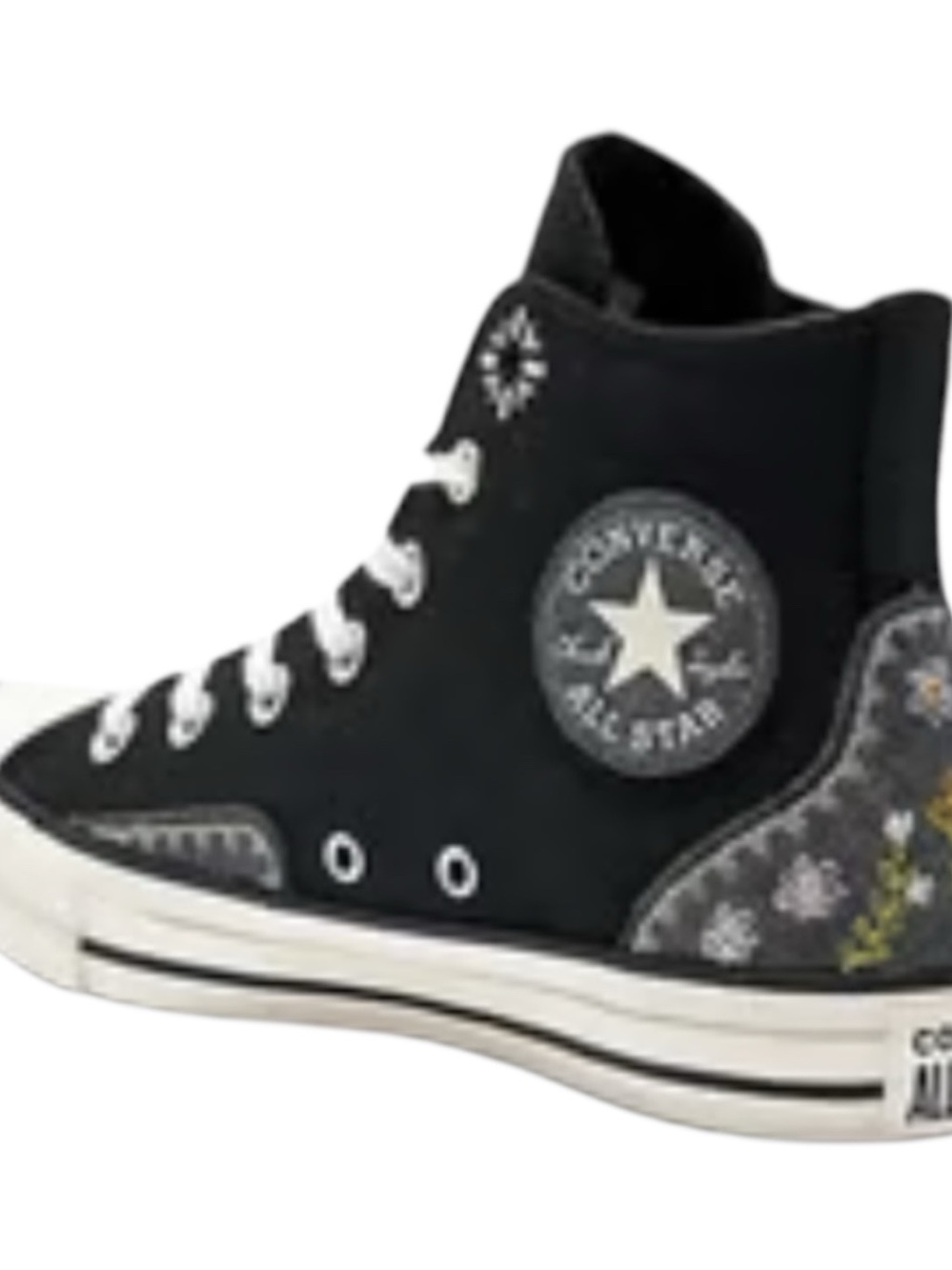 Converse High Top Black Sneaker Embroidered  Floral Detail Ladies size 9 - Picture 3 of 12